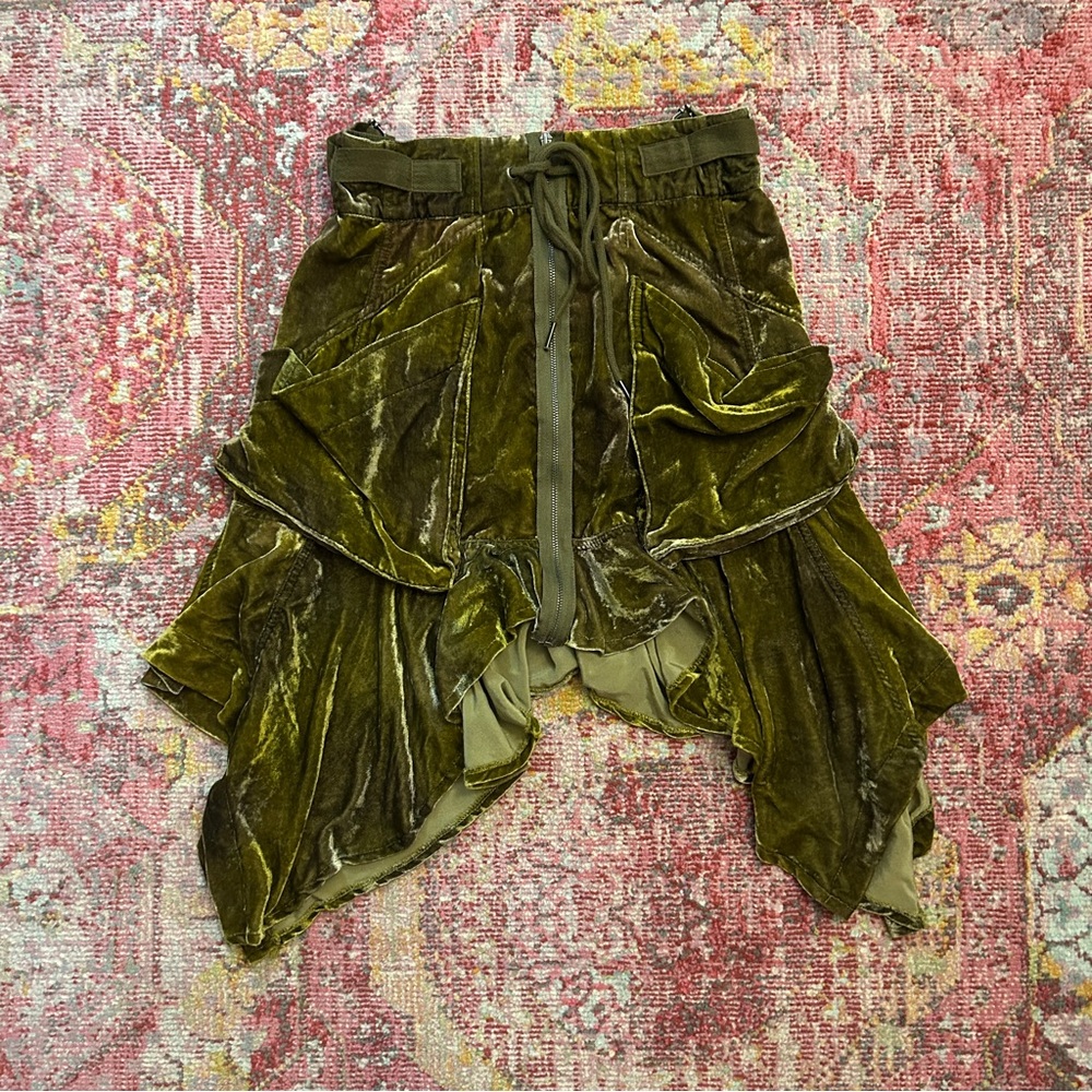 Free People Asymmetrical Velvet Skirt in Olive